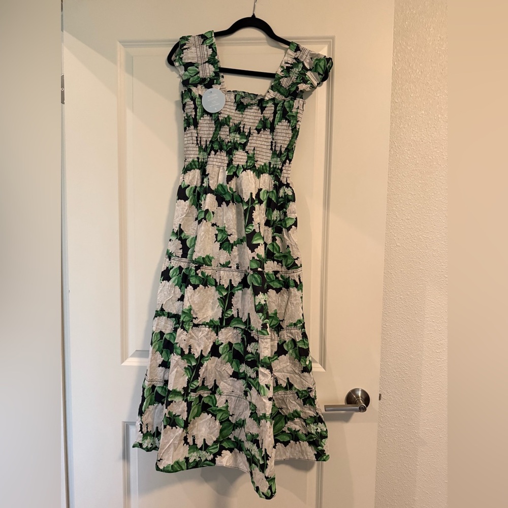 Floral Green and White Midi Dress